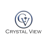 Logo of "crystal view" featuring a stylized letter "c" and "v" within a circle.