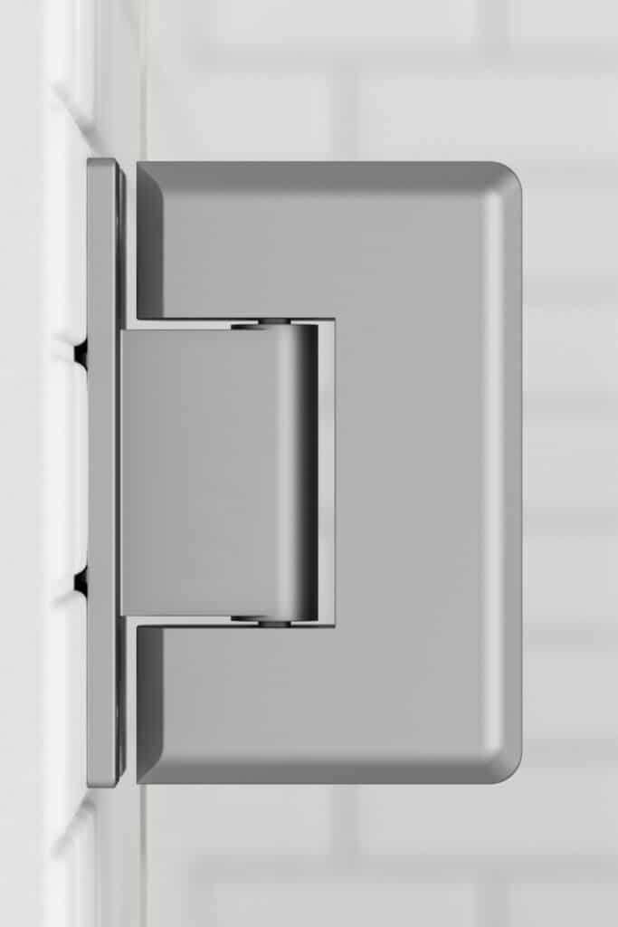 Modern, minimalist light switch on a white wall near shower doors.