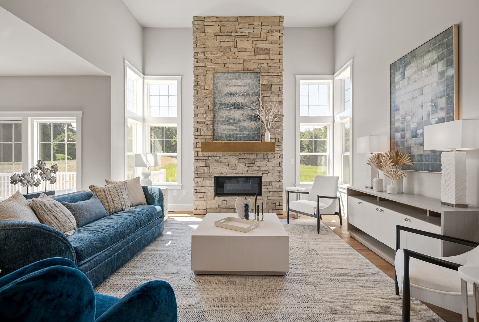 Custom Masonry Stone Chimney Breast Installation